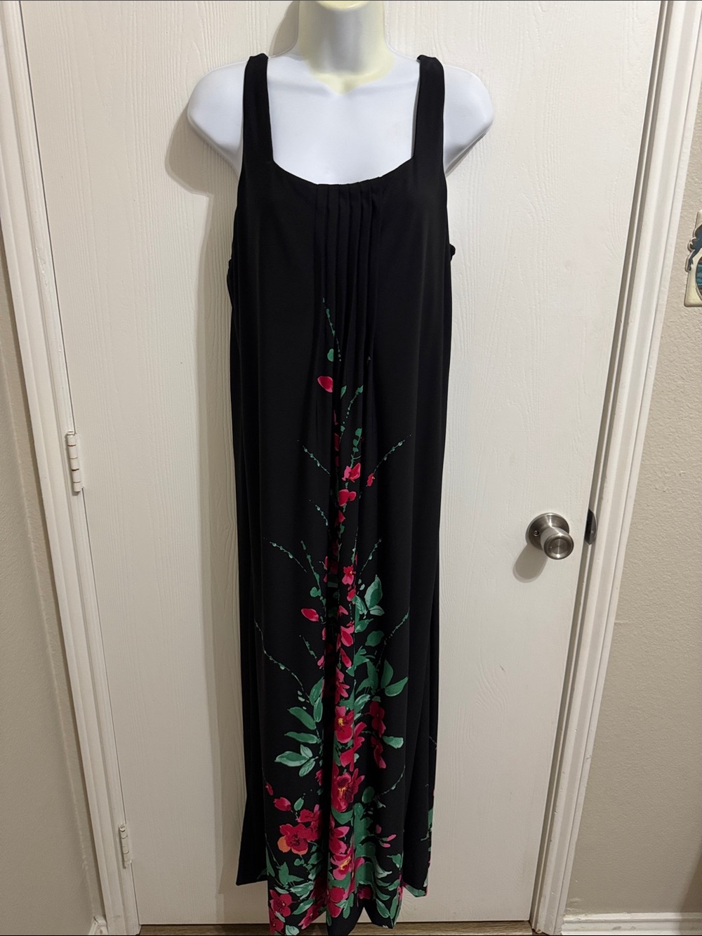 Glamour Maxi Dress Tropical‎ Black Pink Floral Wide Strap Women’s 16 Summer